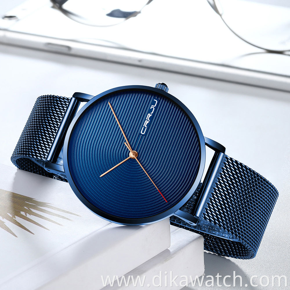 Classic Men Luxury Brand Watches Black Stainless Steel Minimalist Male Analog Clock Waterproof CRRJU 2164 Quartz Men Wrist Watch